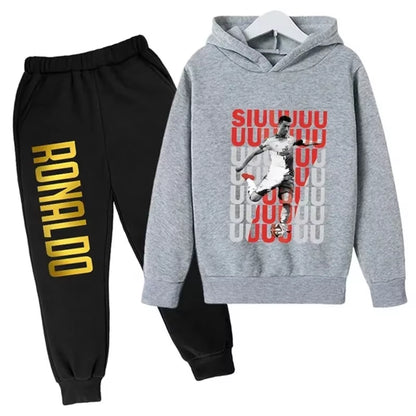 Ronaldo Printed Children'S Hoodie Set Autumn and Winter Fleece Hooded Pants Two-Piece Sports Casual Children'S Clothing