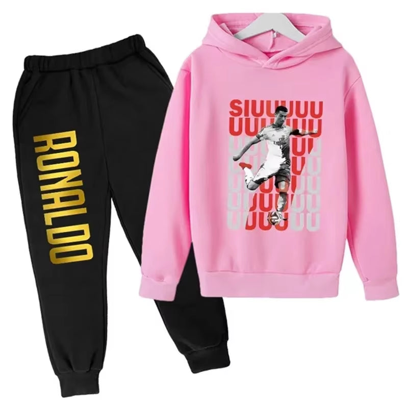 Ronaldo Printed Children'S Hoodie Set Autumn and Winter Fleece Hooded Pants Two-Piece Sports Casual Children'S Clothing
