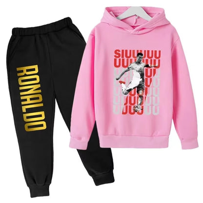 Ronaldo Printed Children'S Hoodie Set Autumn and Winter Fleece Hooded Pants Two-Piece Sports Casual Children'S Clothing