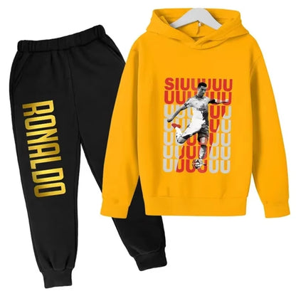 Ronaldo Printed Children'S Hoodie Set Autumn and Winter Fleece Hooded Pants Two-Piece Sports Casual Children'S Clothing