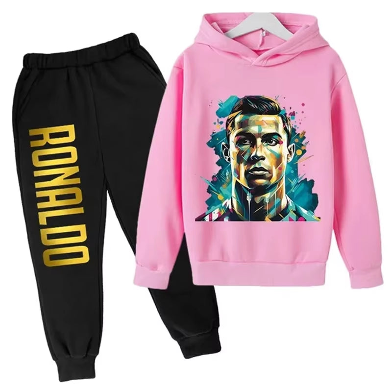 Ronaldo Printed Children'S Hoodie Set Autumn and Winter Fleece Hooded Pants Two-Piece Sports Casual Children'S Clothing