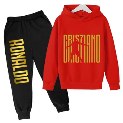 Ronaldo Printed Children'S Hoodie Set Autumn and Winter Fleece Hooded Pants Two-Piece Sports Casual Children'S Clothing