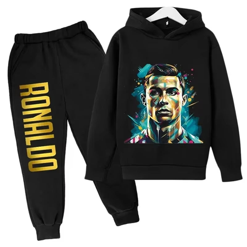 Ronaldo Printed Children'S Hoodie Set Autumn and Winter Fleece Hooded Pants Two-Piece Sports Casual Children'S Clothing