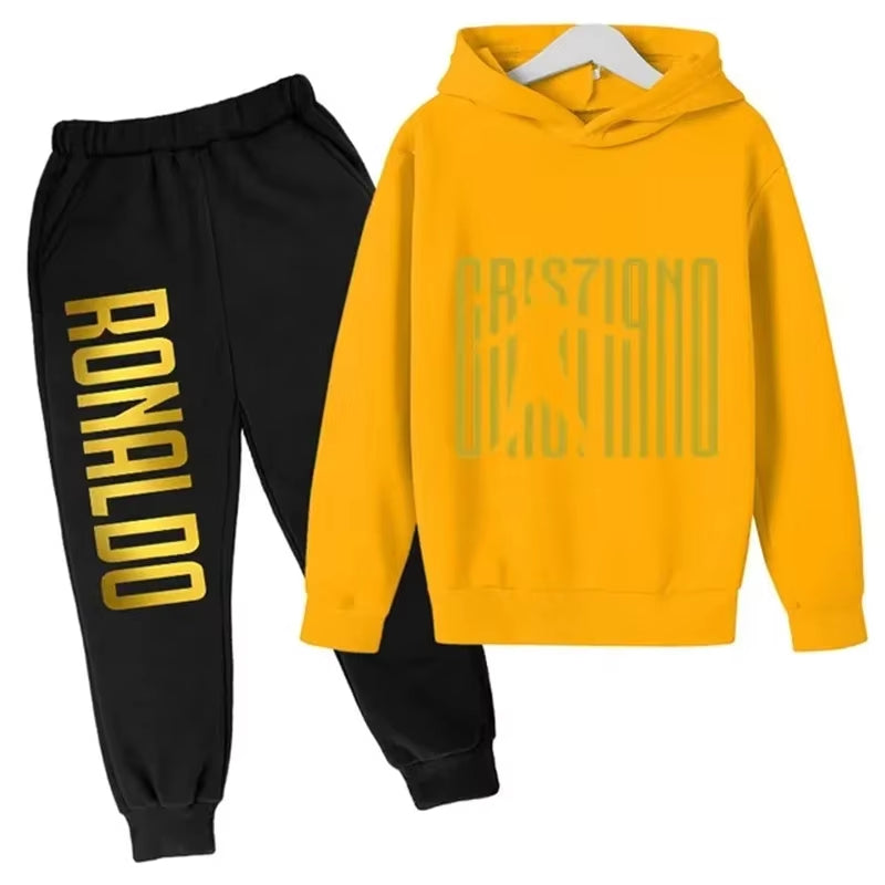 Ronaldo Printed Children'S Hoodie Set Autumn and Winter Fleece Hooded Pants Two-Piece Sports Casual Children'S Clothing