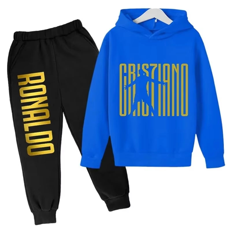 Ronaldo Printed Children'S Hoodie Set Autumn and Winter Fleece Hooded Pants Two-Piece Sports Casual Children'S Clothing