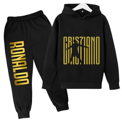 Ronaldo Printed Children'S Hoodie Set Autumn and Winter Fleece Hooded Pants Two-Piece Sports Casual Children'S Clothing