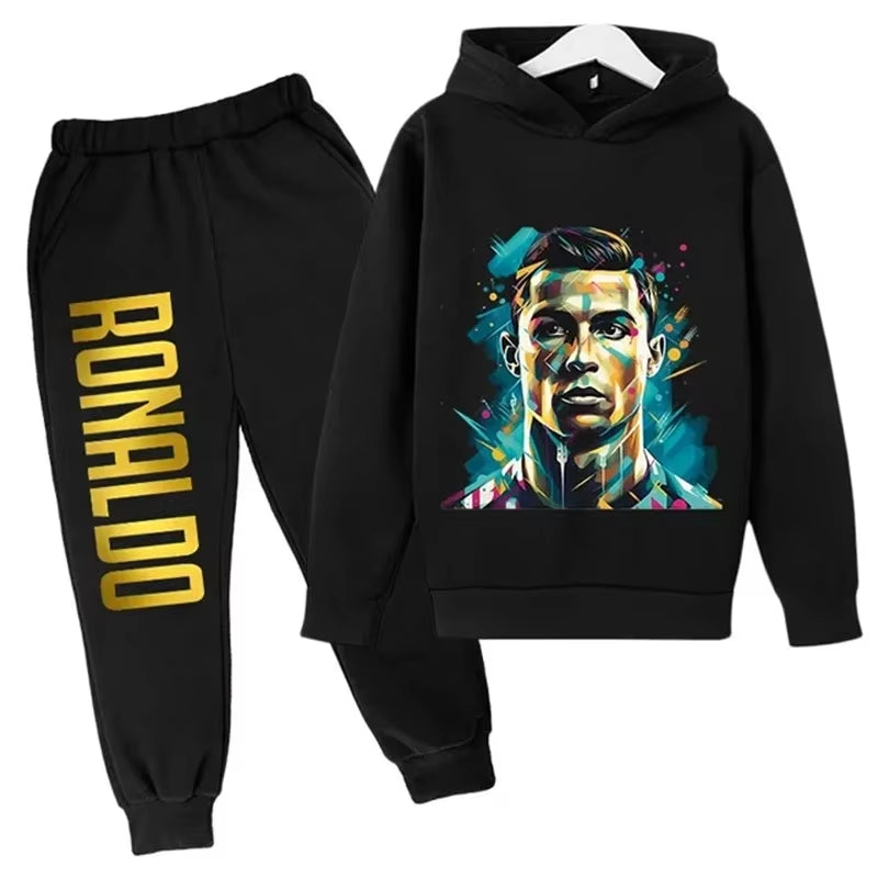 Ronaldo Printed Children'S Hoodie Set Autumn and Winter Fleece Hooded Pants Two-Piece Sports Casual Children'S Clothing