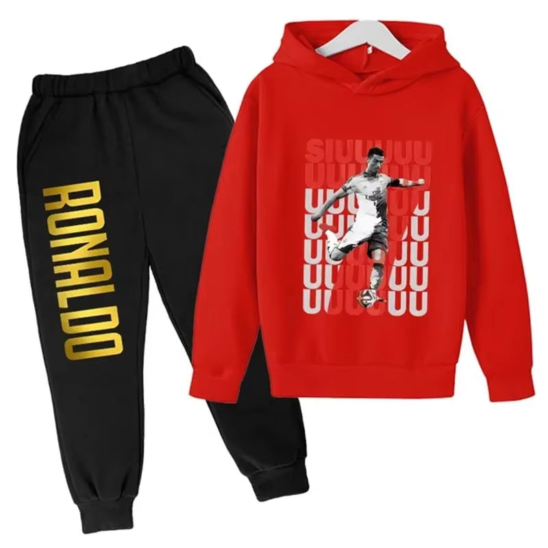 Ronaldo Printed Children'S Hoodie Set Autumn and Winter Fleece Hooded Pants Two-Piece Sports Casual Children'S Clothing