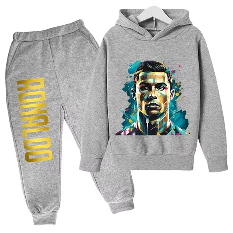 Ronaldo Printed Children'S Hoodie Set Autumn and Winter Fleece Hooded Pants Two-Piece Sports Casual Children'S Clothing