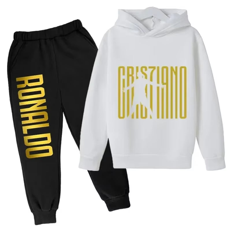 Ronaldo Printed Children'S Hoodie Set Autumn and Winter Fleece Hooded Pants Two-Piece Sports Casual Children'S Clothing