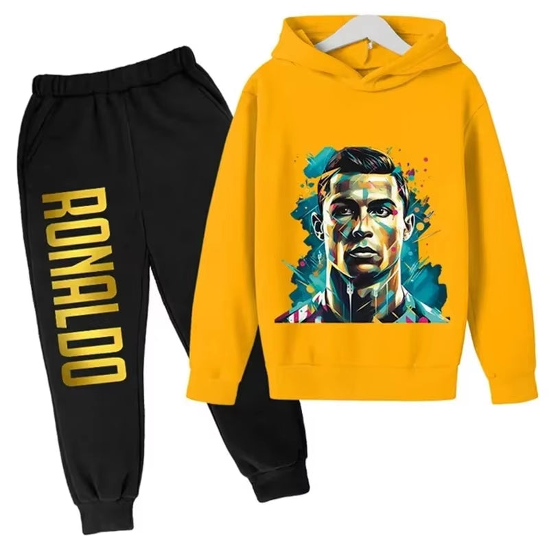 Ronaldo Printed Children'S Hoodie Set Autumn and Winter Fleece Hooded Pants Two-Piece Sports Casual Children'S Clothing