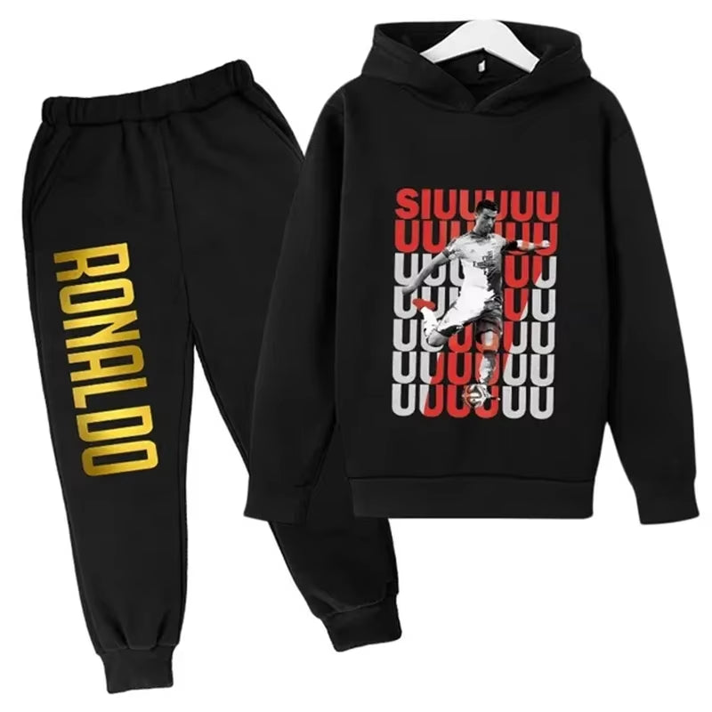 Ronaldo Printed Children'S Hoodie Set Autumn and Winter Fleece Hooded Pants Two-Piece Sports Casual Children'S Clothing