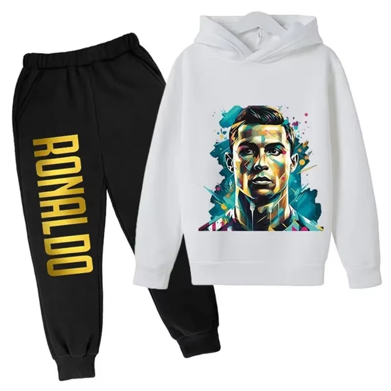 Ronaldo Printed Children'S Hoodie Set Autumn and Winter Fleece Hooded Pants Two-Piece Sports Casual Children'S Clothing