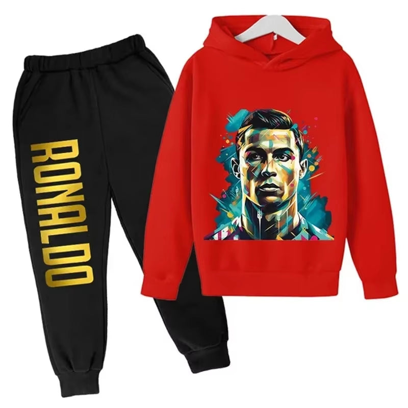 Ronaldo Printed Children'S Hoodie Set Autumn and Winter Fleece Hooded Pants Two-Piece Sports Casual Children'S Clothing