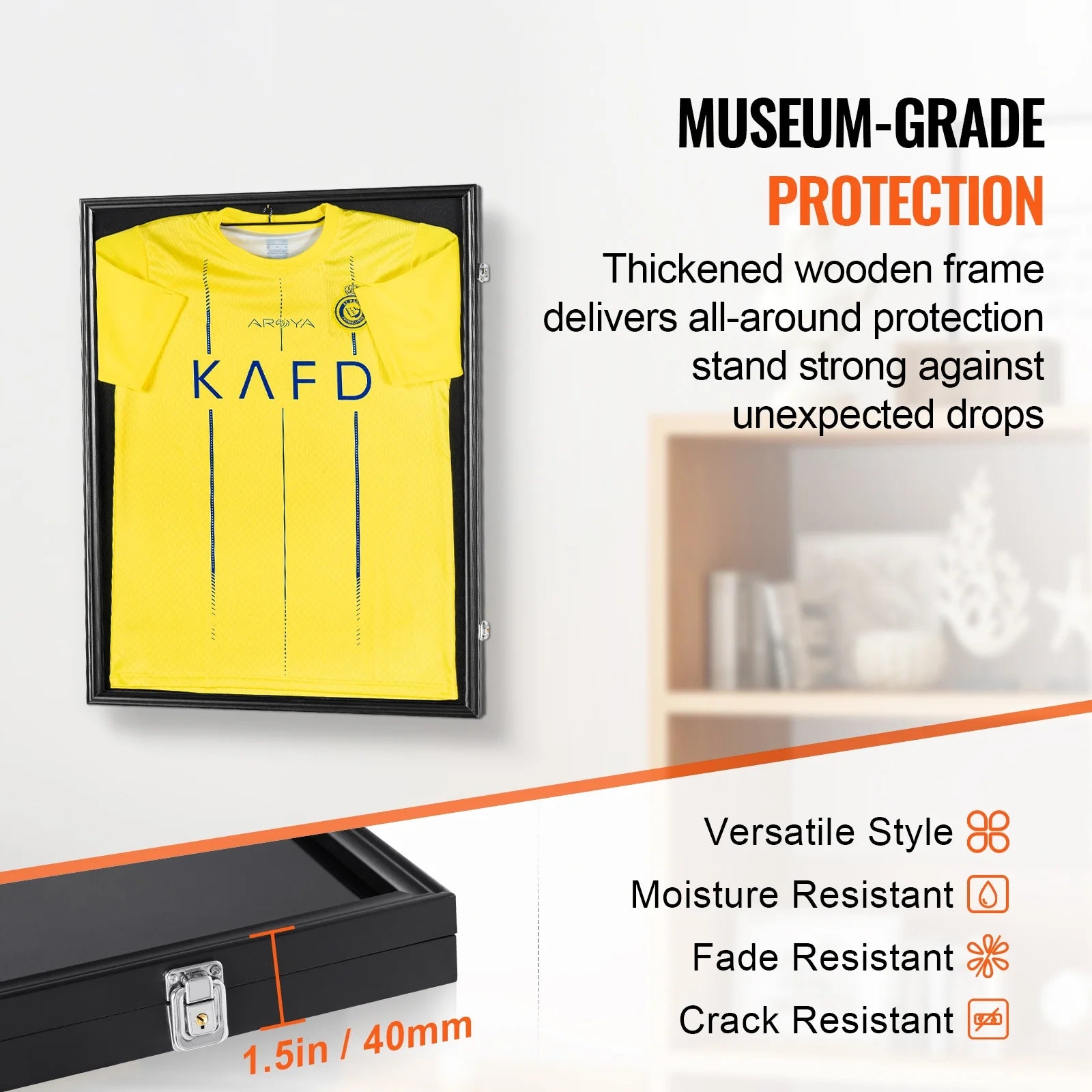 SKYSHALO Jersey Football Basketball Frame Display, 23.3X31.2X1.5'', Spacious Sports Uniform Shadow Box with PC Glass for 98% UV Shielding, Includes Hangers, Suitable for Baseball and Hockey Apparel